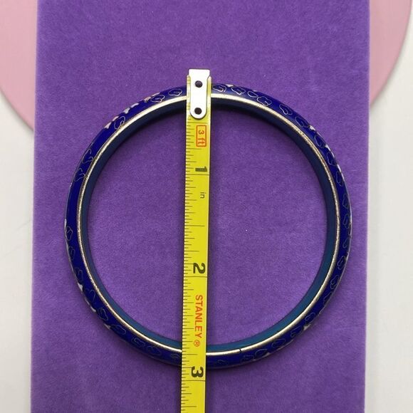 💛 Vintage Blue Floral Cloisonné Bangle Bracelet - Picture 4 of 4